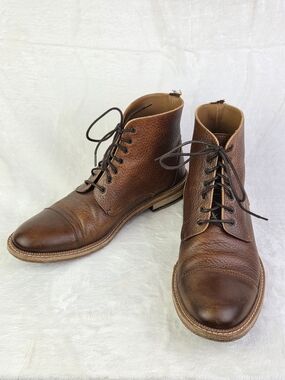 TAFT Rome Boot Mens EU 42.5 US 9.5 Brown Pebbled Leather Cap Toe Lace Up Spain